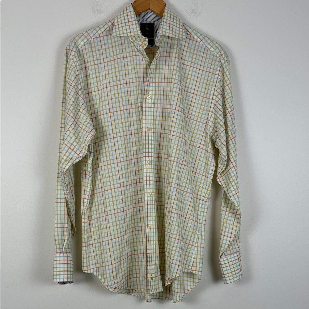 Tailorbyrd Men's Medium Colorful Plaid Button Down Shirt Green Orange
